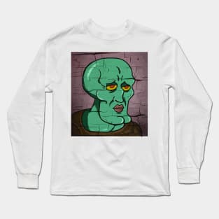 Handsome Squidward Distressed Style Vector Draw Long Sleeve T-Shirt